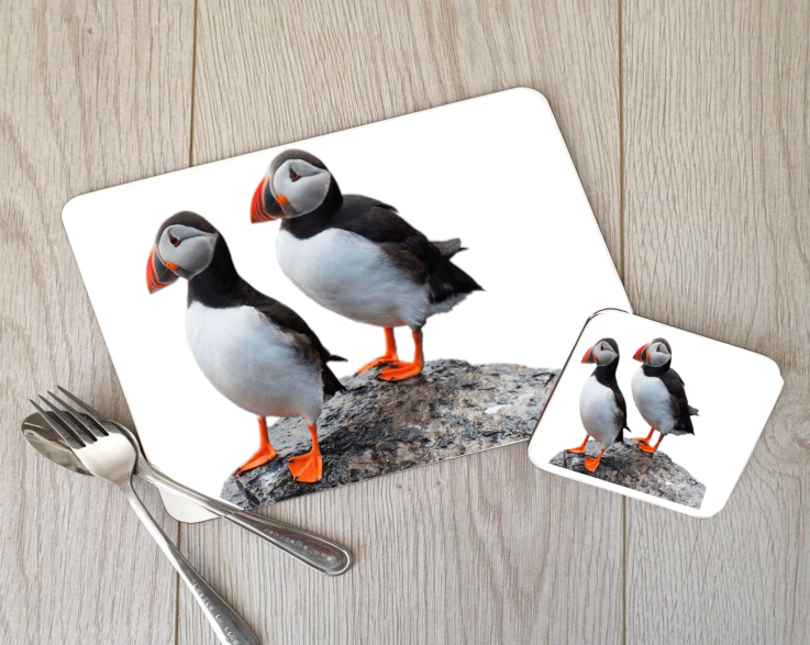Puffin Hardboard Placemat and Coaster Set, Puffin Table Setting